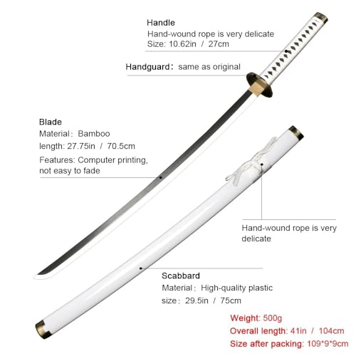 Zoro Wado Ichimonji Wooden Katana – 104CM Life-Size Anime Sword for Cosplay