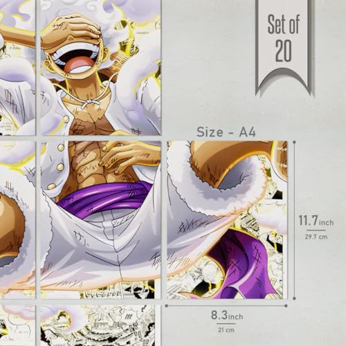 Luffy Gear 5 Manga Panel Poster Pack (12 pcs) | Multicolor Anime Wall Art | A4 Size by ThePosterMart