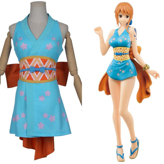 Nami Cosplay Costume | One Piece Wano Arc Kimono Dress | Anime Outfit for Cosplay & Halloween