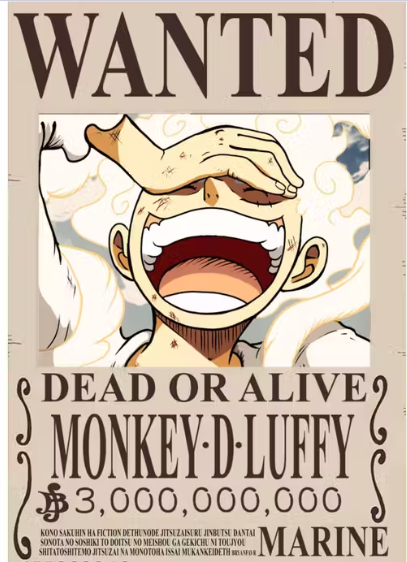 One Piece Wanted poster | Luffy one piece Bounty poster for wall|Self Adhesive|29.7 X 21 CM