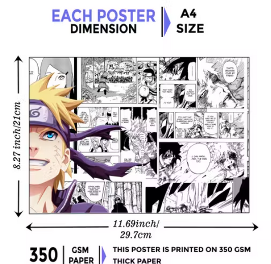 Team 7 (Naruto, Sasuke & Sakura) Anime Poster Pack | 12 Manga Art Prints | A4 Size