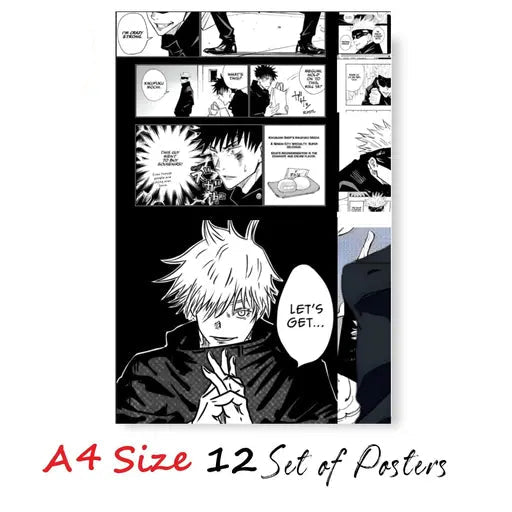 Gojo Satoru Manga Panel Poster Set of 12 | A4 Manga Art Prints | Premium Quality