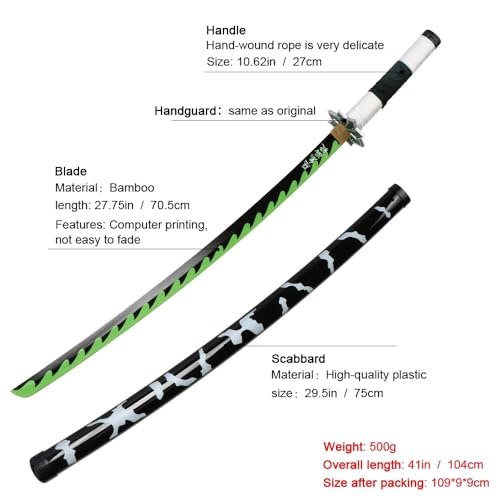 Sanemi Wind Hashira Sword – 104CM Wooden Katana Replica from Demon Slayer