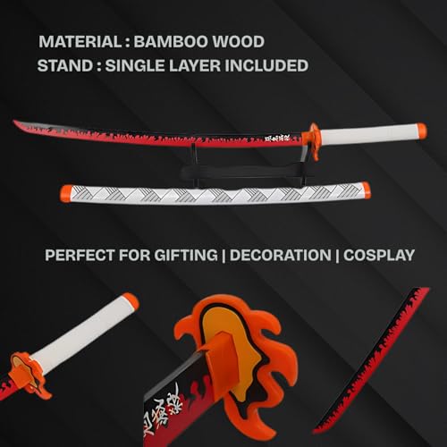 Kyojuro Rengoku Katana Replica – 104CM Demon Slayer Wooden Nichirin Sword