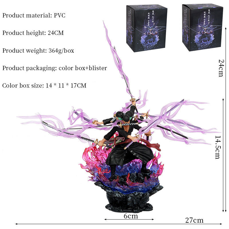 One Pieces Anime Figure Roronoa Zoro Gk Three Heads and Six Arms Nine Katana Flow Ashura PVC Action Figurine Model Toys