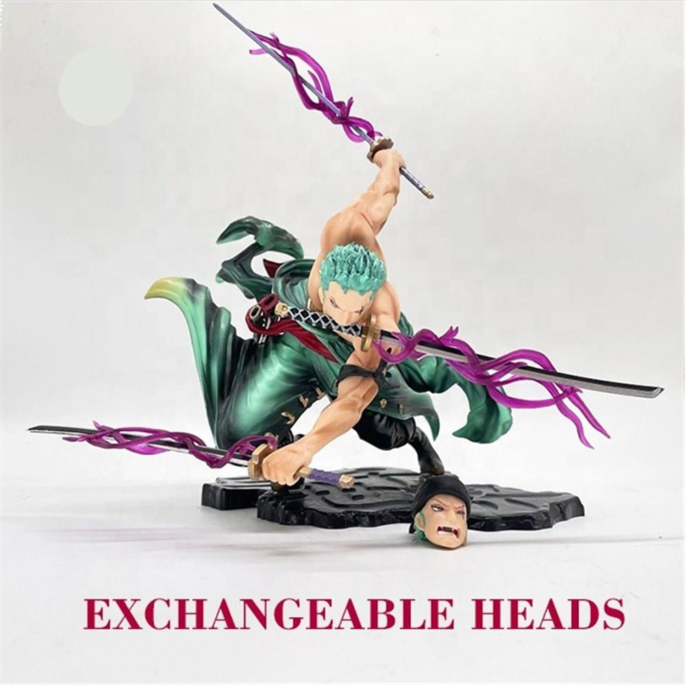 One Piece Roronoa Zoro Black Base Action Figure Set Height- 18cm Authentic Design, Highly Detailed-Exact Replica of Image (Dual Head Attachments)