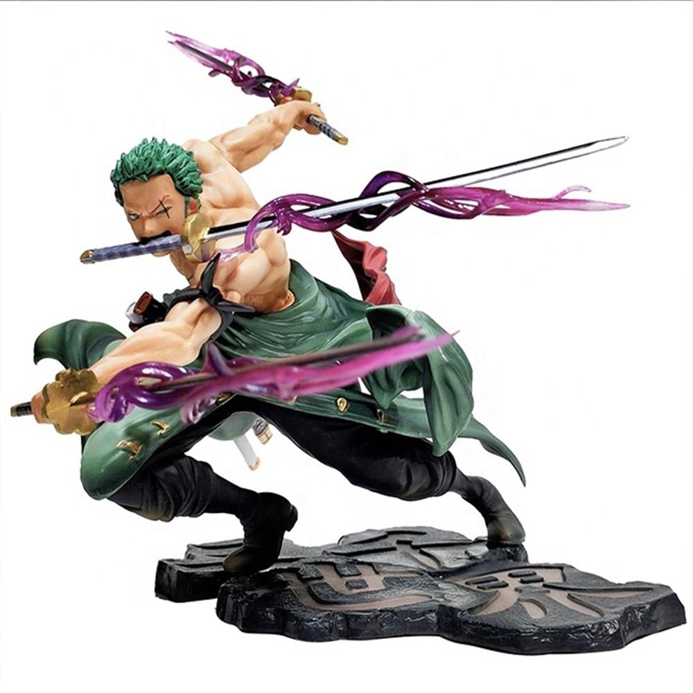 One Piece Roronoa Zoro Black Base Action Figure Set Height- 18cm Authentic Design, Highly Detailed-Exact Replica of Image (Dual Head Attachments)
