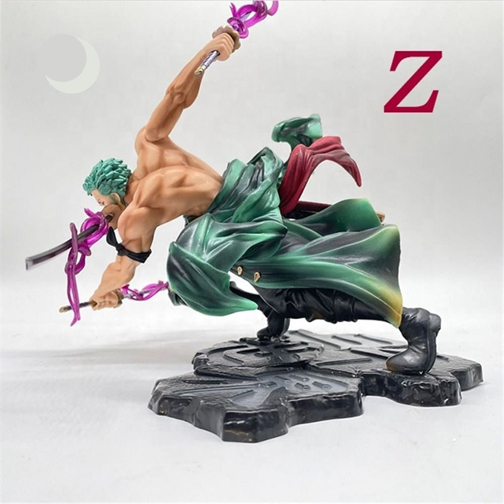 One Piece Roronoa Zoro Black Base Action Figure Set Height- 18cm Authentic Design, Highly Detailed-Exact Replica of Image (Dual Head Attachments)