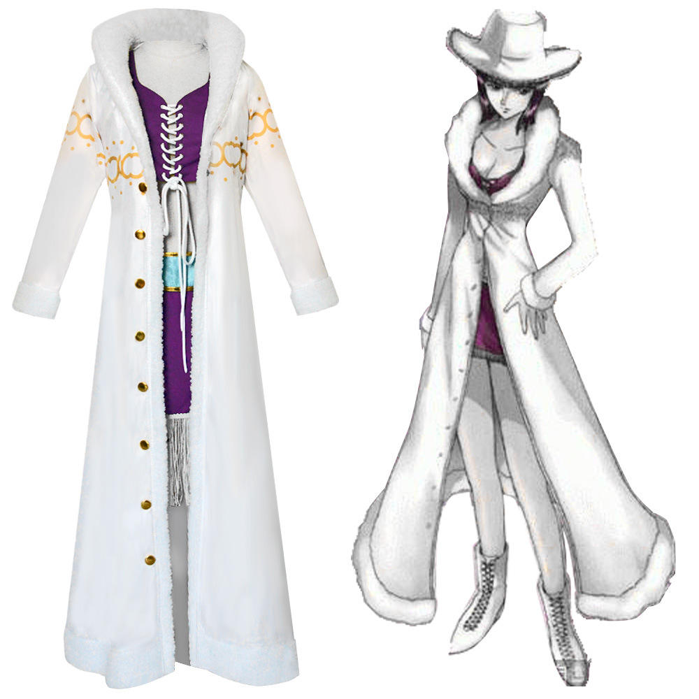 Nico Robin Cosplay Costume | One Piece Purple Dress with White Cloak | Punk Hazard Anime Outfit