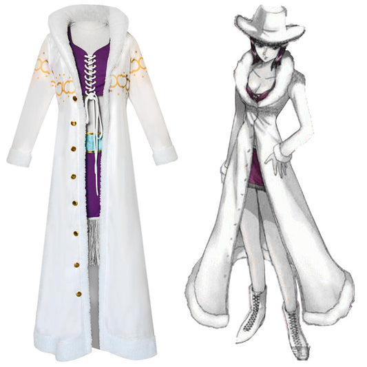 Nico Robin Cosplay Costume | One Piece Purple Dress with White Cloak | Punk Hazard Anime Outfit