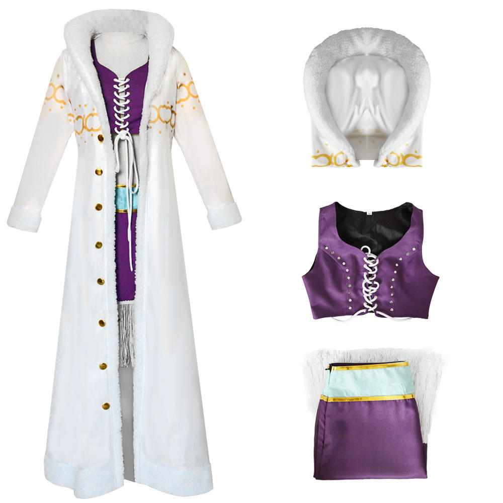 Nico Robin Cosplay Costume | One Piece Purple Dress with White Cloak | Punk Hazard Anime Outfit