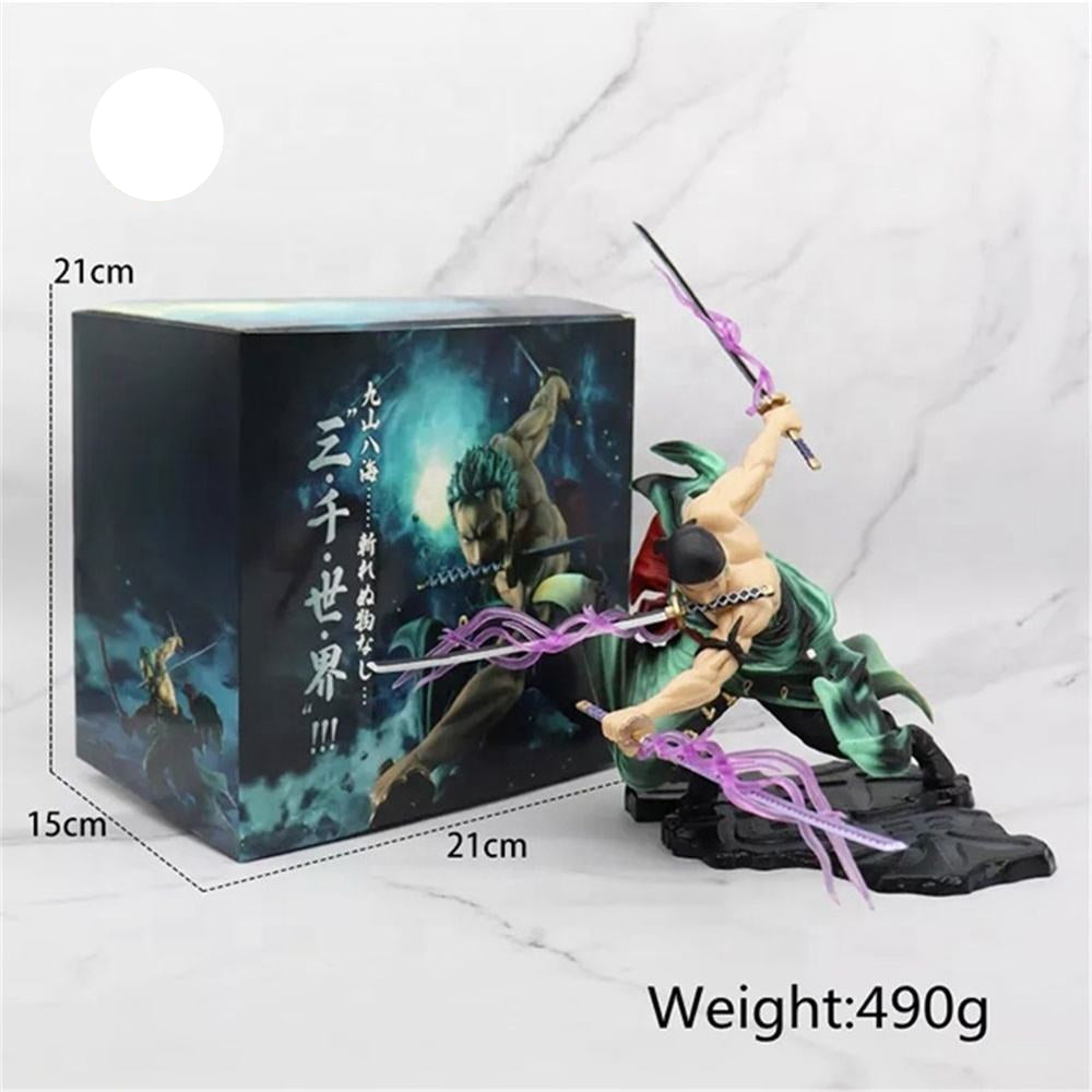 One Piece Roronoa Zoro Black Base Action Figure Set Height- 18cm Authentic Design, Highly Detailed-Exact Replica of Image (Dual Head Attachments)