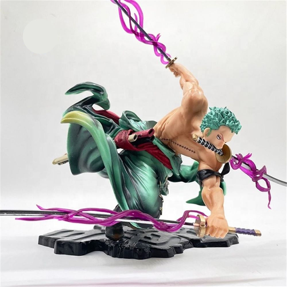 One Piece Roronoa Zoro Black Base Action Figure Set Height- 18cm Authentic Design, Highly Detailed-Exact Replica of Image (Dual Head Attachments)