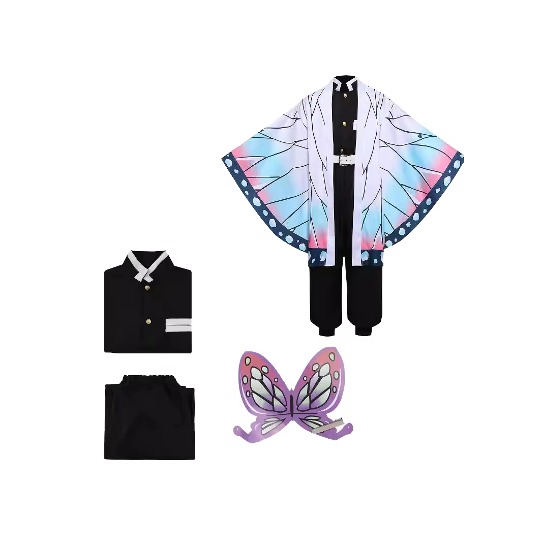 Kochou Shinobu Kids Cosplay Costume | Demon Slayer Kimono Outfit | Kimetsu No Yaiba Cotton Blend Dress