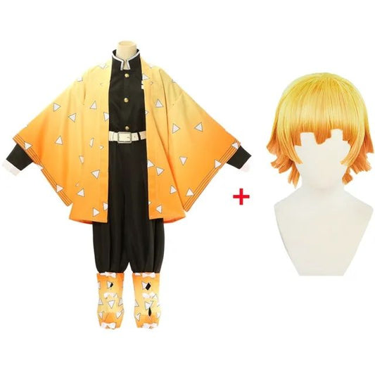 Agatsuma Zenitsu Cosplay Costume | Demon Slayer Kimono Uniform | Kimetsu No Yaiba Anime Outfit