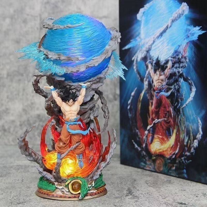 Dragoned Ball Spirit Bomb Goku Battle Damaged GK Statue - Light Up Effect Boxed Anime Figure Model Decor