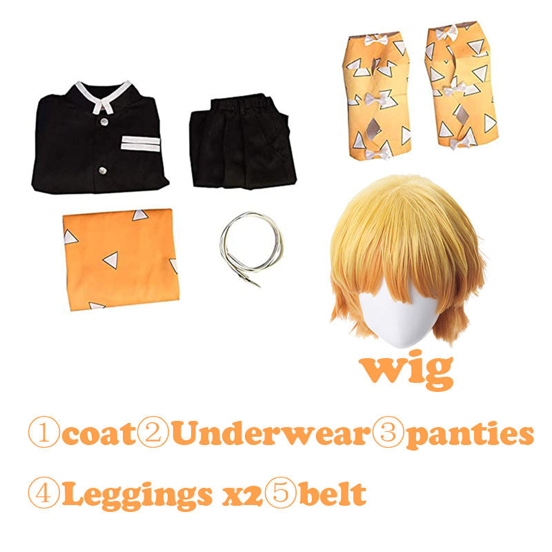 Agatsuma Zenitsu Cosplay Costume | Demon Slayer Kimono Uniform | Kimetsu No Yaiba Anime Outfit