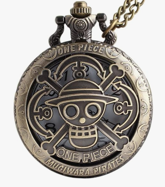 Anime One Piece theme bronze metal pocket watch keychain