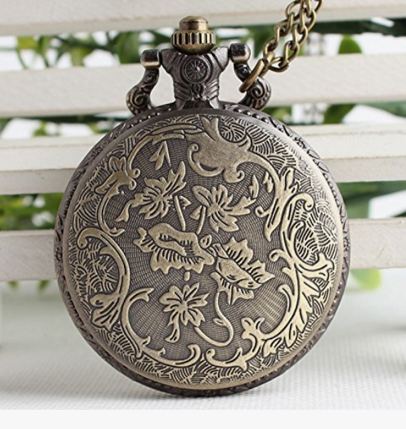 Anime One Piece theme bronze metal pocket watch keychain