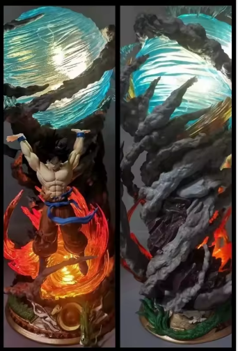 Dragoned Ball Spirit Bomb Goku Battle Damaged GK Statue - Light Up Effect Boxed Anime Figure Model Decor