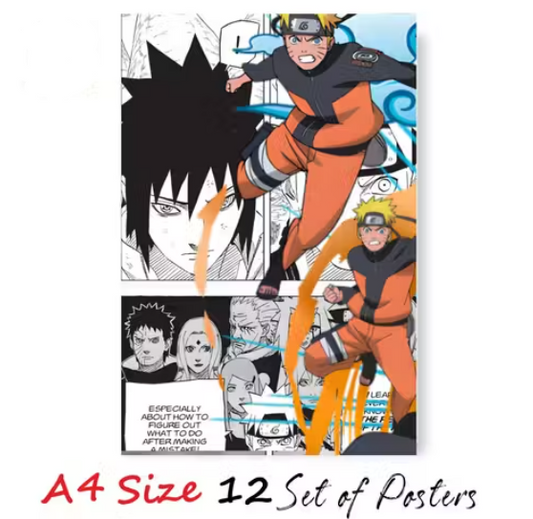 Naruto Shippuden Manga Wall Poster Pack (12 pcs) | A4 Size Anime Art Prints | Premium Quality