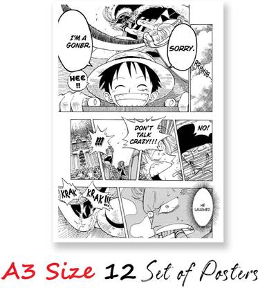 Luffy Gear 5 Manga Panel Poster Pack (12 pcs) | Multicolor Anime Wall Art | A4 Size by ThePosterMart