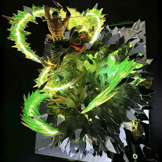 Limited Edition One Piece Statue – Zoro Three-Sword Broken Mirror Anime Figurine 33CM