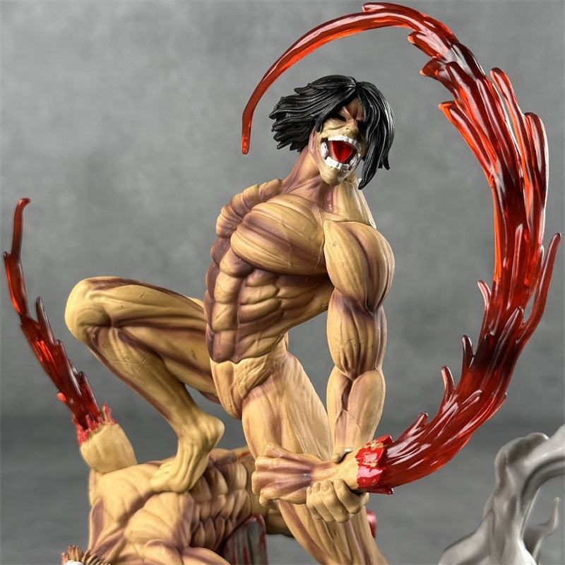 Premium Attack on Titan Statue – Eren Yeager 29CM Attack Titan vs Jaw Titan PVC