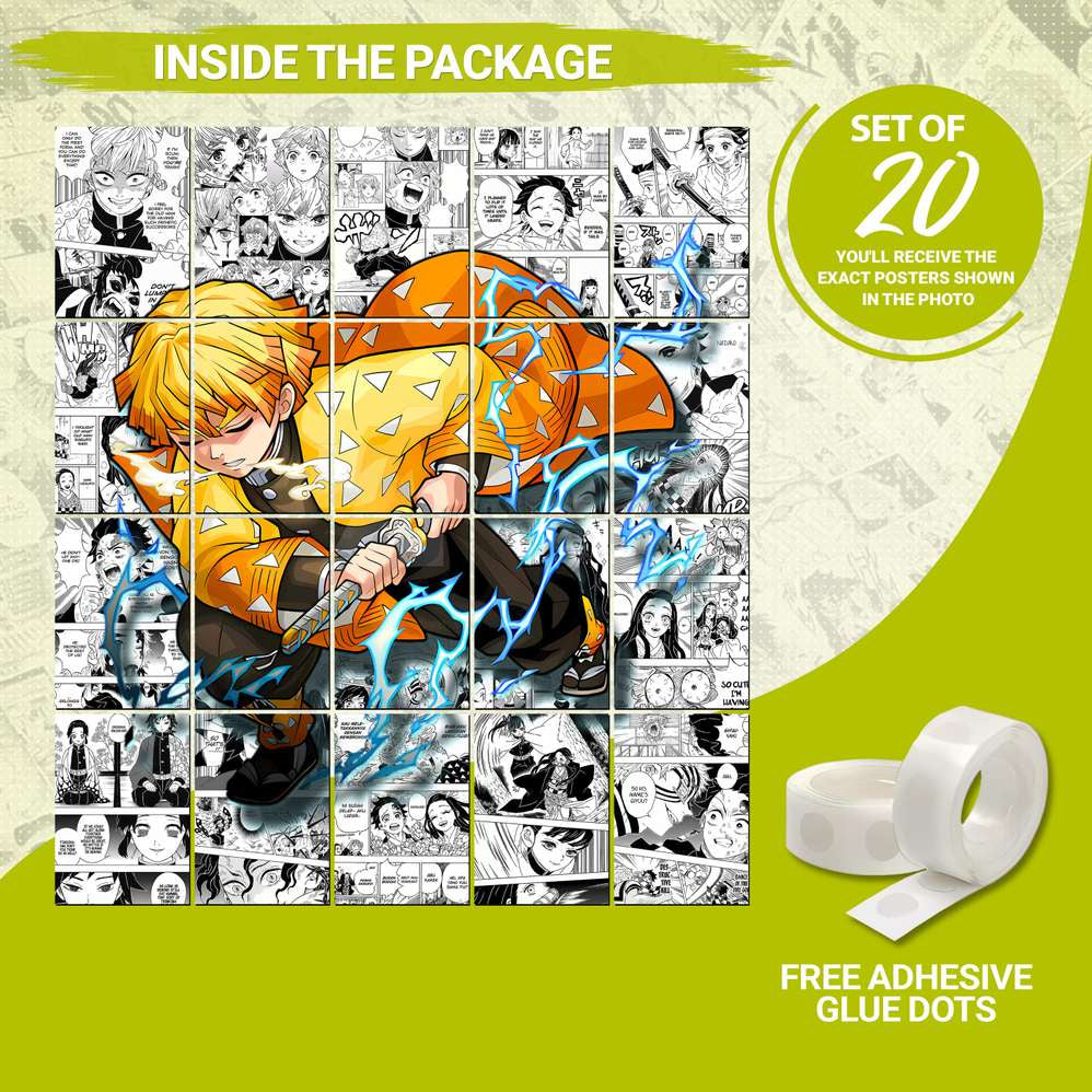 Zenitsu Agatsuma Poster Set of 12 | Demon Slayer Manga Style A4 Panels | Premium Quality