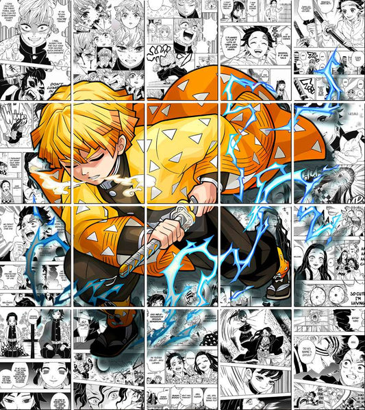 Zenitsu Agatsuma Poster Set of 12 | Demon Slayer Manga Style A4 Panels | Premium Quality