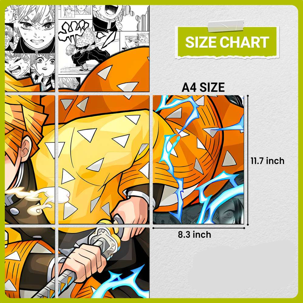 Zenitsu Agatsuma Poster Set of 12 | Demon Slayer Manga Style A4 Panels | Premium Quality