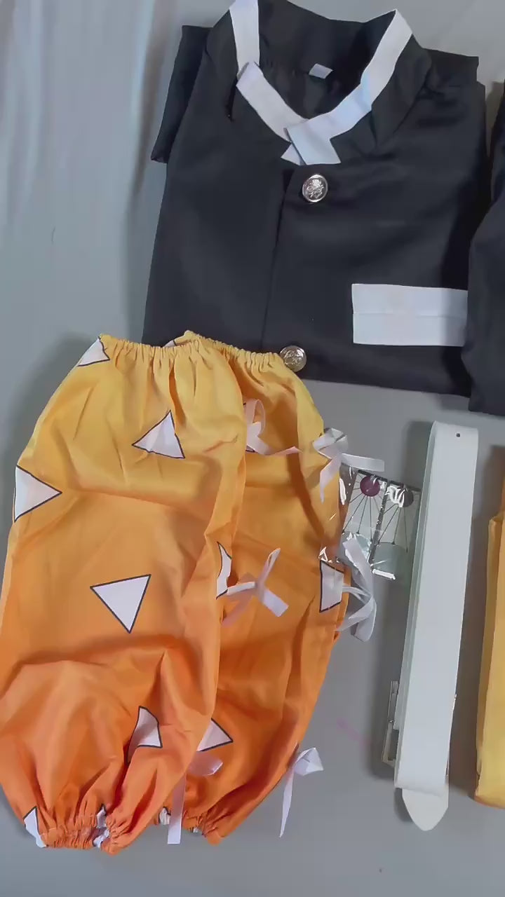 Agatsuma Zenitsu Cosplay Costume | Demon Slayer Kimono Uniform | Kimetsu No Yaiba Anime Outfit